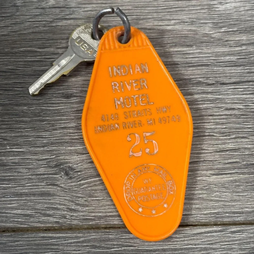 Vintage Motel Key Fob‎ Chains Indian River Michigan Retro 70s 80s 90s Up North